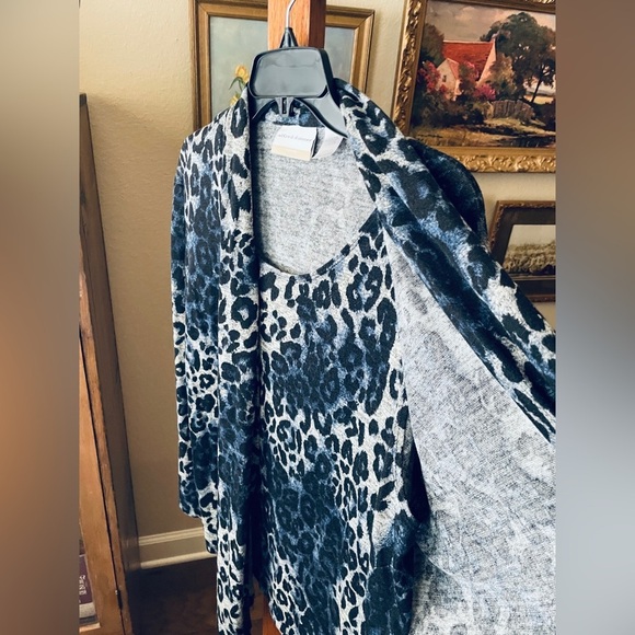 Alfred Dunner plus size open front leopard cardigan built-in tank 1X gray blue - Picture 6 of 9